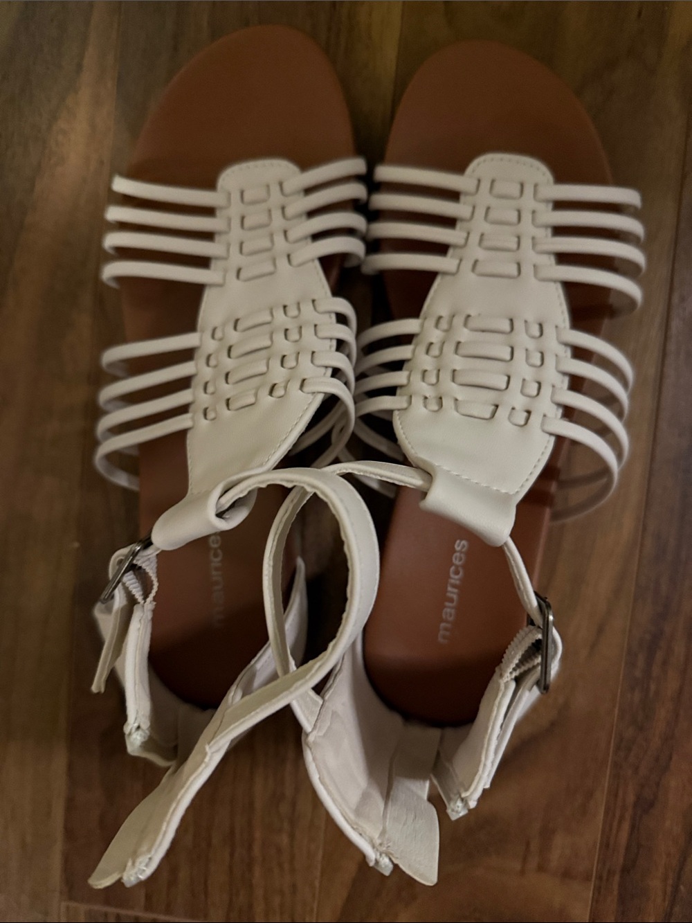 Maurices White/cream colorMulti-Strap Ankle Buckle Sandals
